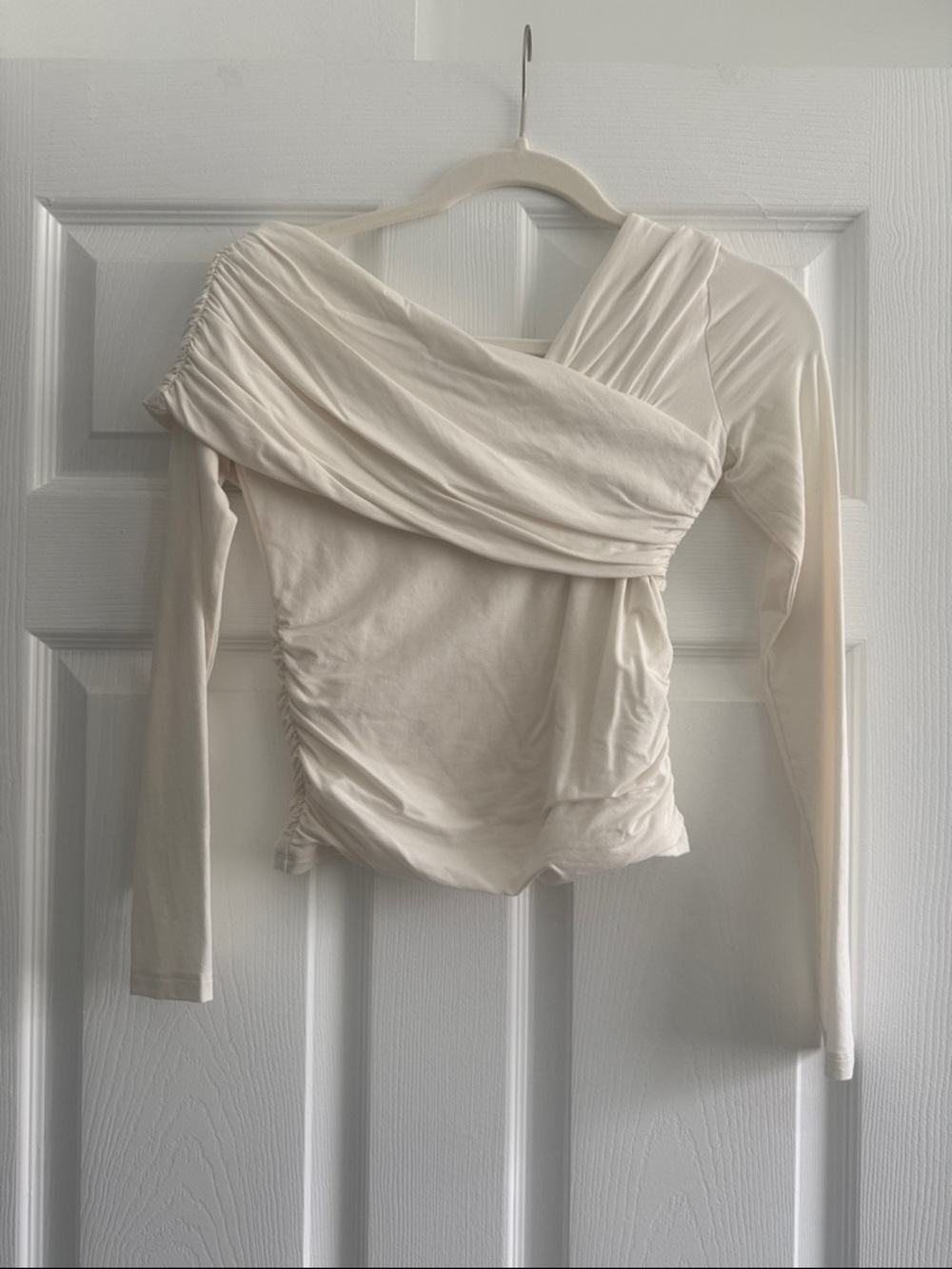 Abercrombie & Fitch Off-Shoulder Cream Wrap Long Sleeve Top
